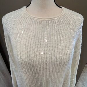 Express Women's Ivory Cream Sequined Batwing Sweater, Size XL